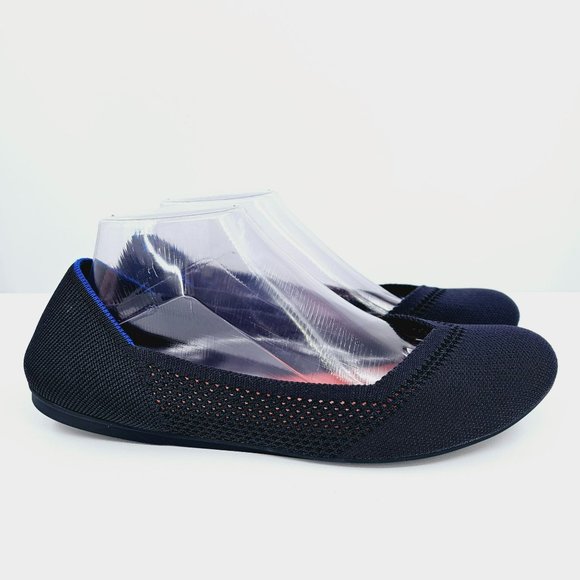Rothys Maritime Lattice Stitch Flats 11 Navy Blue Round Toe Knit Retired Slip On - Picture 5 of 15